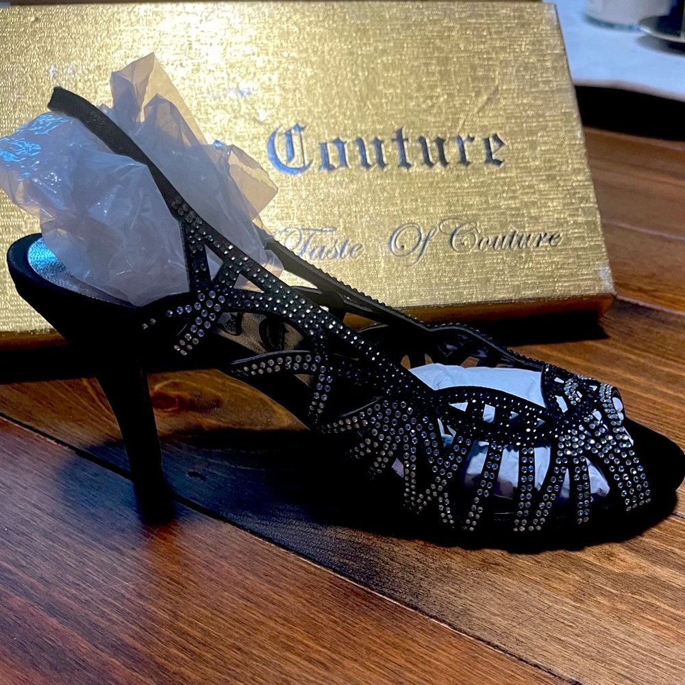 Imported black with rhinestone dressy sandal with buckle
